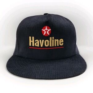 Vintage 80s Texaco Havoline Corduroy Hat Snapback Cap Made In USA‎ Black